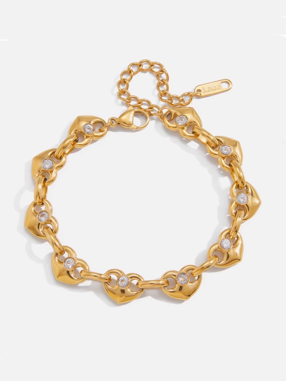 18K Gold Plated CZ Heart Link Bracelet